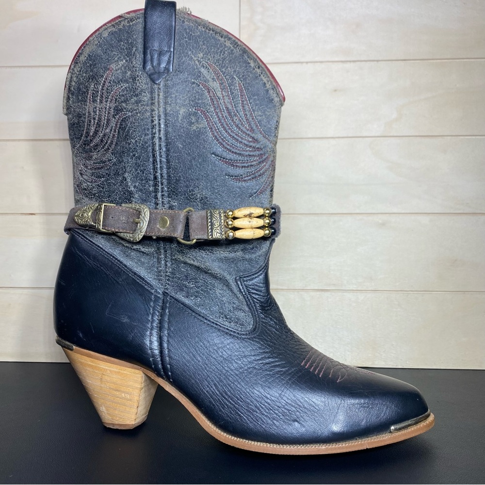 Dingo Phoenix Rising Cowboy Boots Women's Size 7.5 M Shoes Black Leather Beads